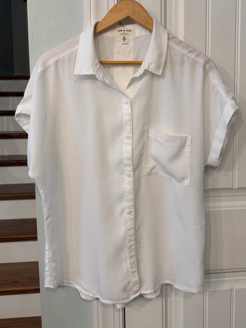 Anthropologie Cloth & Stone White Tencel Button Up Shirt Large